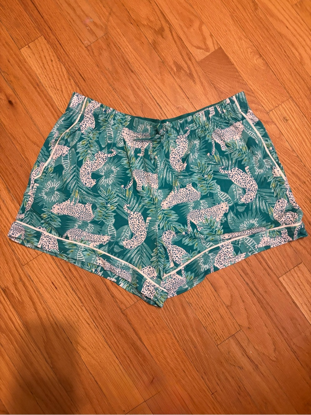 Room Service Teal Tropical Cheetah Print Modal Sleep Shorts Size M - Like New
